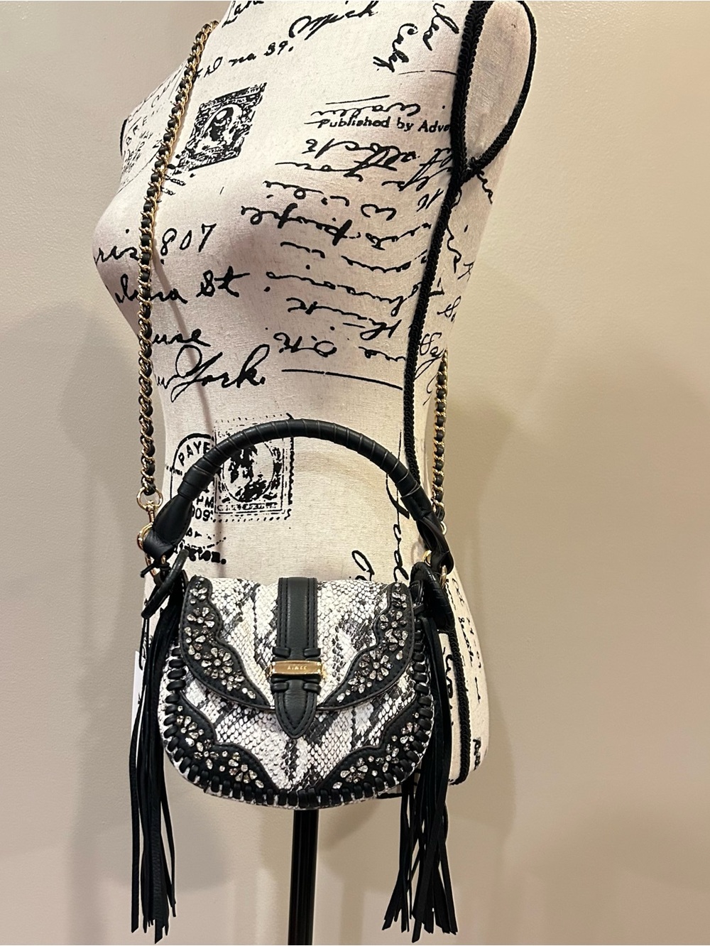 Aimee Vanilla Snake Jeweled Willow Novelty Mini Crossbody - Picture 3 of 13